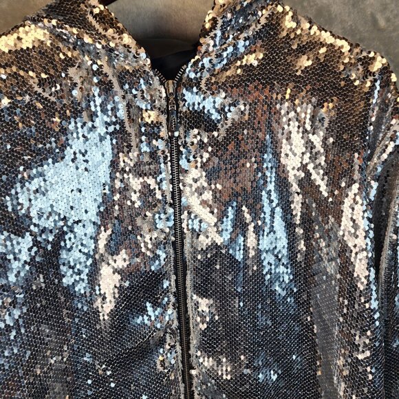 Women Shiny Sparkle Jacket Hooded Sequin Long Sleeve Coat Festival Party 2X - Picture 3 of 10